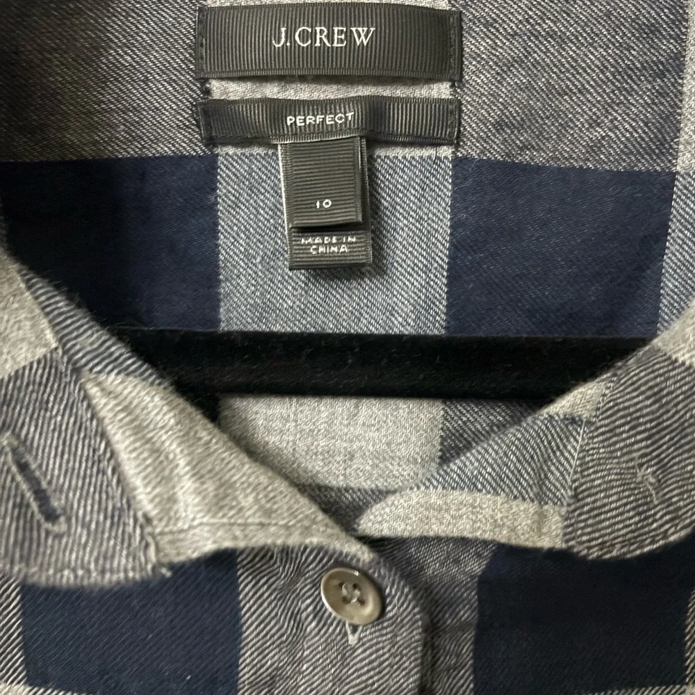 J. Crew Navy and Gray Plaid Button Down Shirt